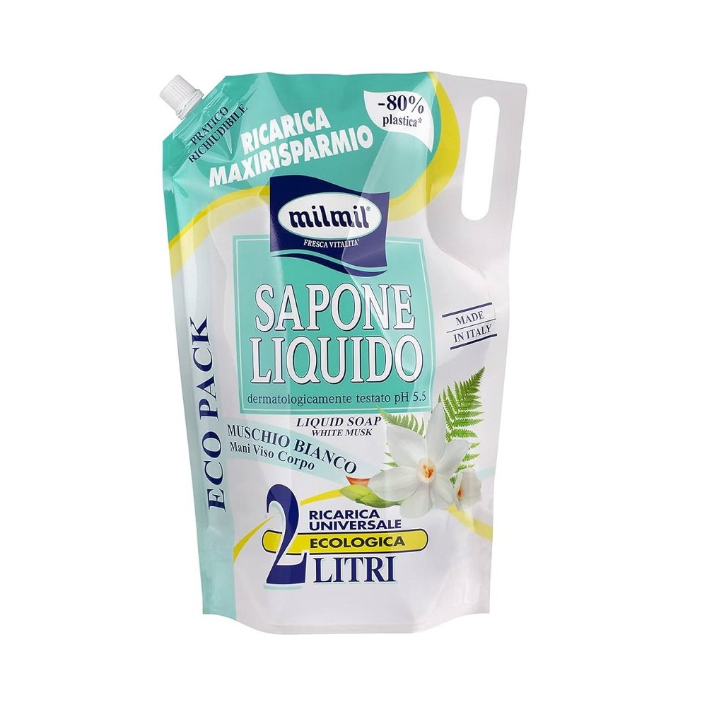 SAPONE LIQUIDO RICARICA MUSCHIO BIANCO LT 2 FRESH MILMIL SAPONE LIQUIDO RICARICA MUSCHIO BIANCO LT 2 FRESH MILMIL