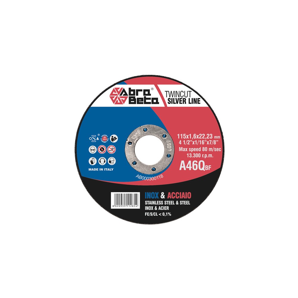 DISCO DA TAGLIO PER METALLI Ø MM 115 FORO Ø MM 22,23 ABRA BETA DISCO DA TAGLIO PER METALLI Ø MM 115 FORO Ø MM 22,23 ABRA BETA