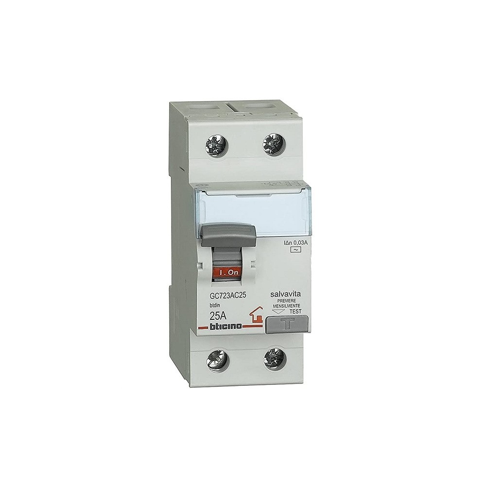 INTERRUTTORE DIFFERENZIALE SALVAVITA 2P 25 A TICINO GC723AC25 INTERRUTTORE DIFFERENZIALE SALVAVITA 2P 25 A TICINO GC723AC25