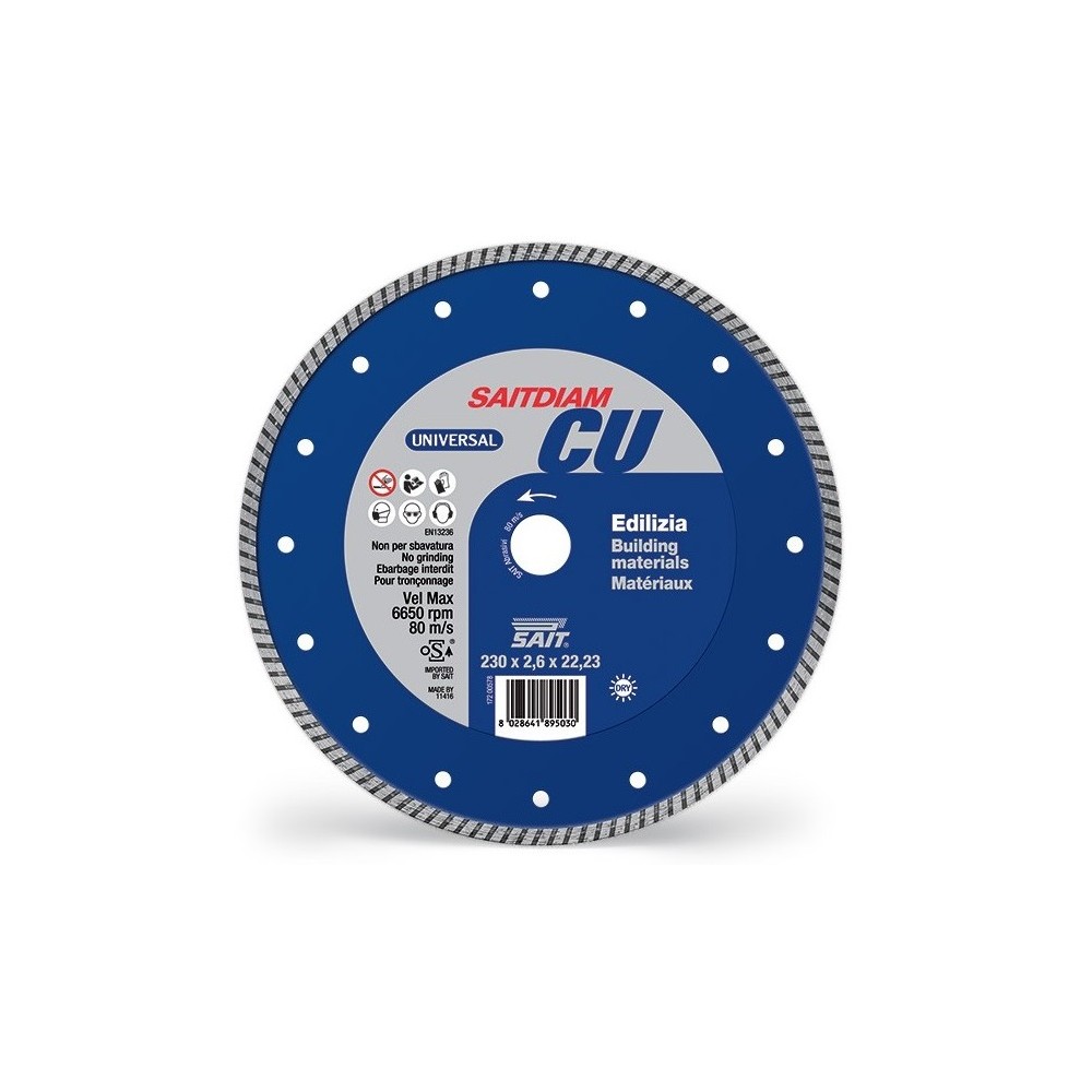 DISCO DIAMANTATO SAITDIAM CU UNIVERSALE Ø MM 230 FORO Ø MM 22,23 SPESSORE 2,6 MM SAIT DISCO DIAMANTATO SAITDIAM CU UNIVERSALE Ø MM 230 FORO Ø MM 22,23 SPESSORE 2,6 MM SAIT