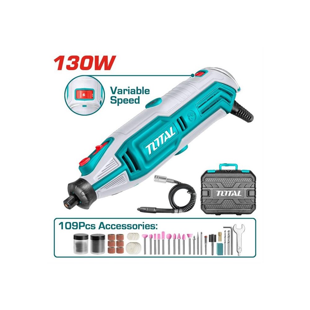 SMERIGLIATRICE MINI ANGOLARE 130W CON 109 ASSESSORI TOTAL SMERIGLIATRICE MINI ANGOLARE 130W CON 109 ASSESSORI TOTAL