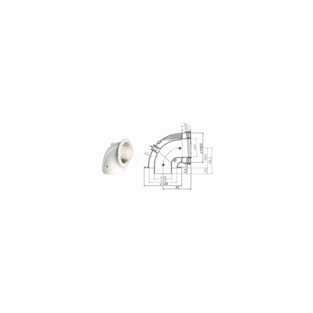 KIT FUMI COASSIALE CURVA 90° CONDENSAZIONE Ø 100/60 MM KIT FUMI COASSIALE CURVA 90° CONDENSAZIONE Ø 100/60 MM