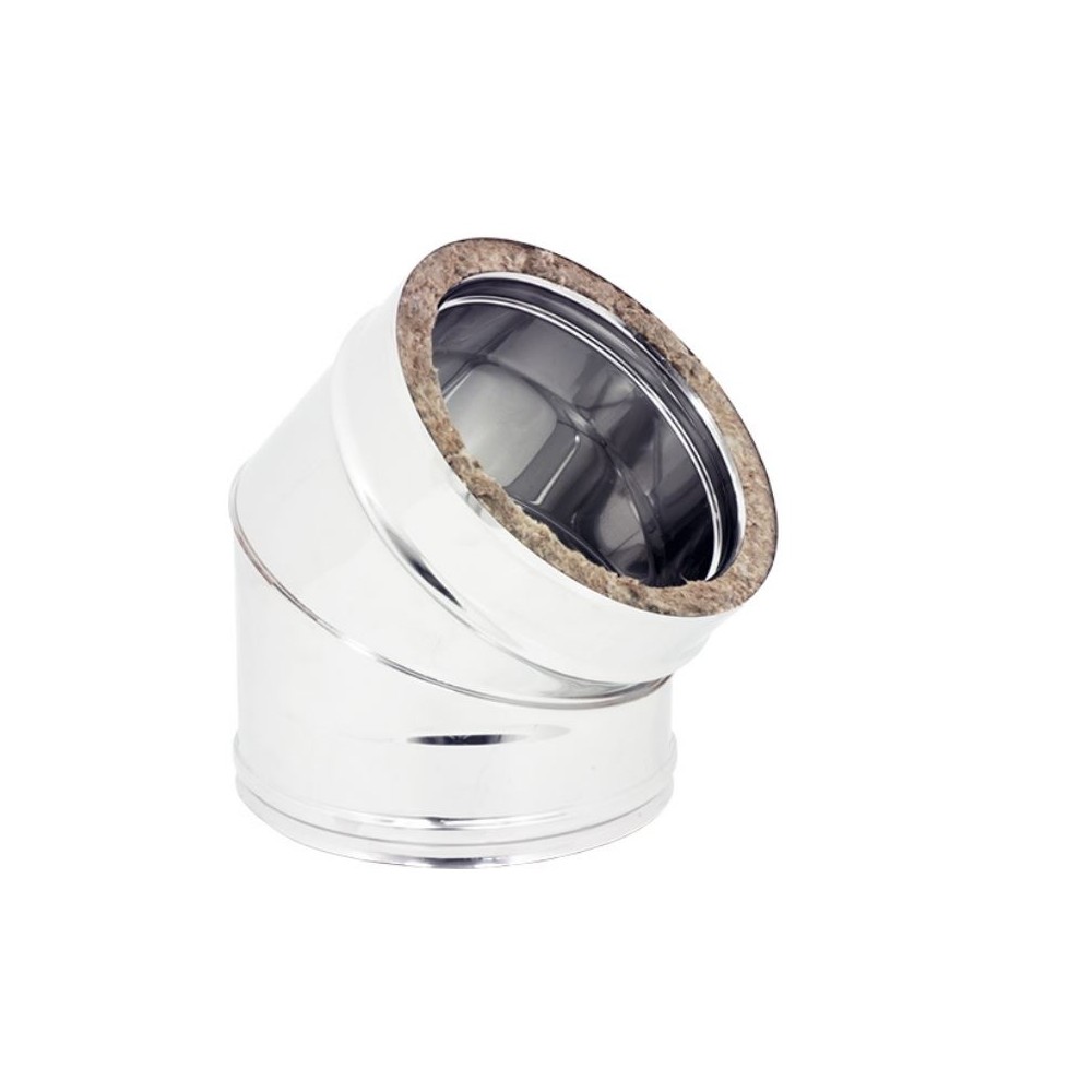 CURVA 45° ACCIAIO INOX 5/10 DOPPIA PARETE AISI 304 SILVER CURVA 45° ACCIAIO INOX 5/10 DOPPIA PARETE AISI 304 SILVER