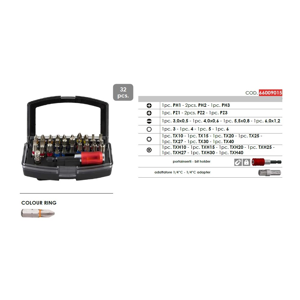 INSERTI ASSORTIMENTO ASTUCCIO 1/4” PORTAINSERTI SGANCIO RAPIDO PCS 32 LTI INSERTI ASSORTIMENTO ASTUCCIO 1/4” PORTAINSERTI SGANCIO RAPIDO PCS 32 LTI