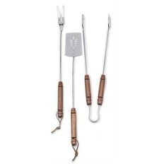 ACCESSORI BARBECUE ACCIAIO MANICO LEGNO PEZZI 4