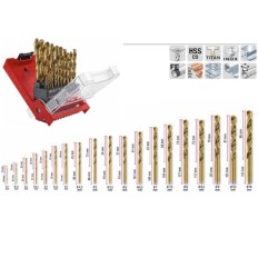 PUNTE ELICOIDALE RIVESTIMENTO IN TITANIO HSS-G PER METALLO CONFEZIONE 19 PEZZI KWB