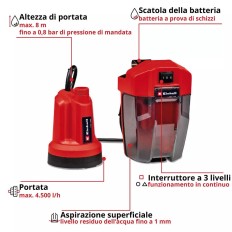 POMPA SOMMERSA PER ACQUE CHIARE A BATTERIA GE-SP 18 LL LI-SOLO EINHELL
