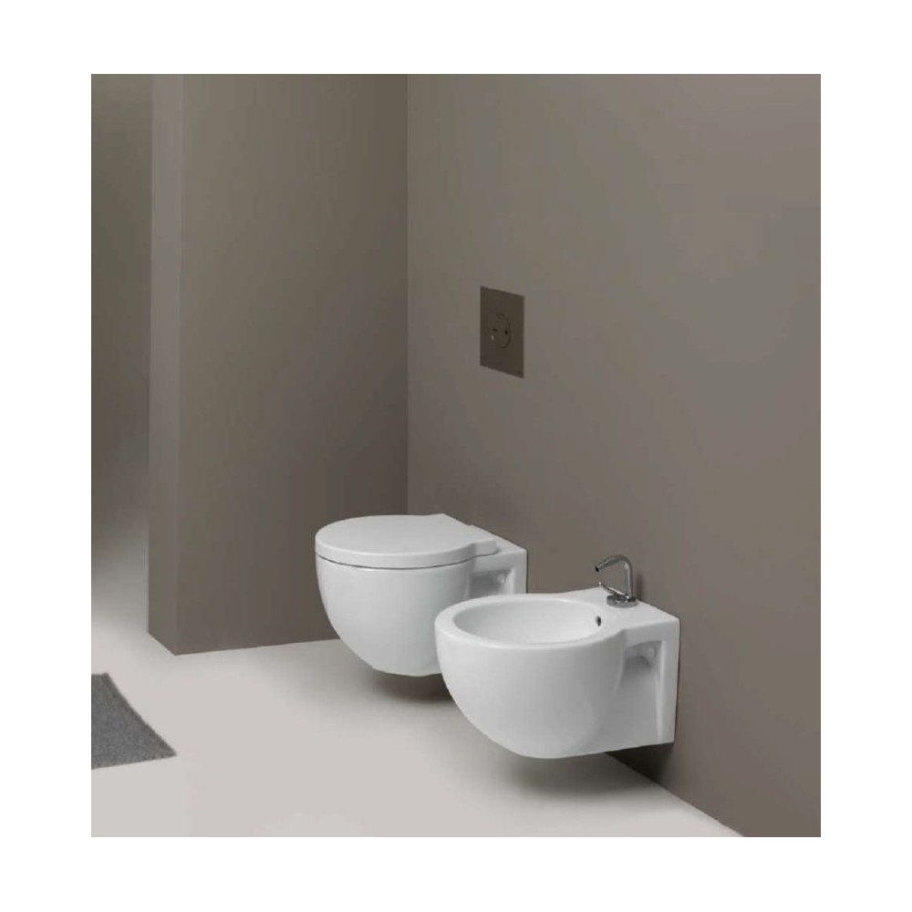 SANITARI COPPIA EASY BATH BIDET MONOFORO VASO CON SEDILE COLORE BIANCO SOSPESI
