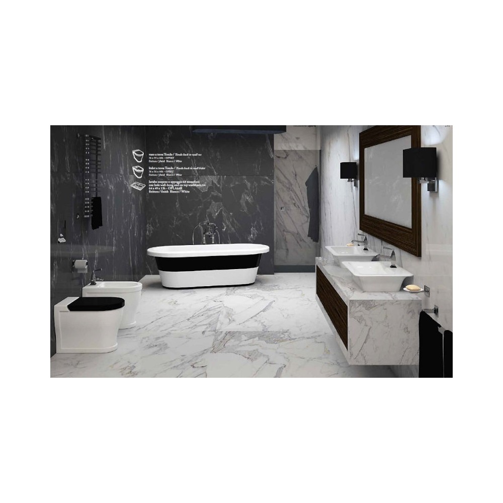 SANITARI COPPIA OPERA BIDET MONOFORO VASO CON SEDILE SCARICO BIDIREZIONALE COLORE BIANCO INSTALLAZIONE A TERRA LINEA TONDA