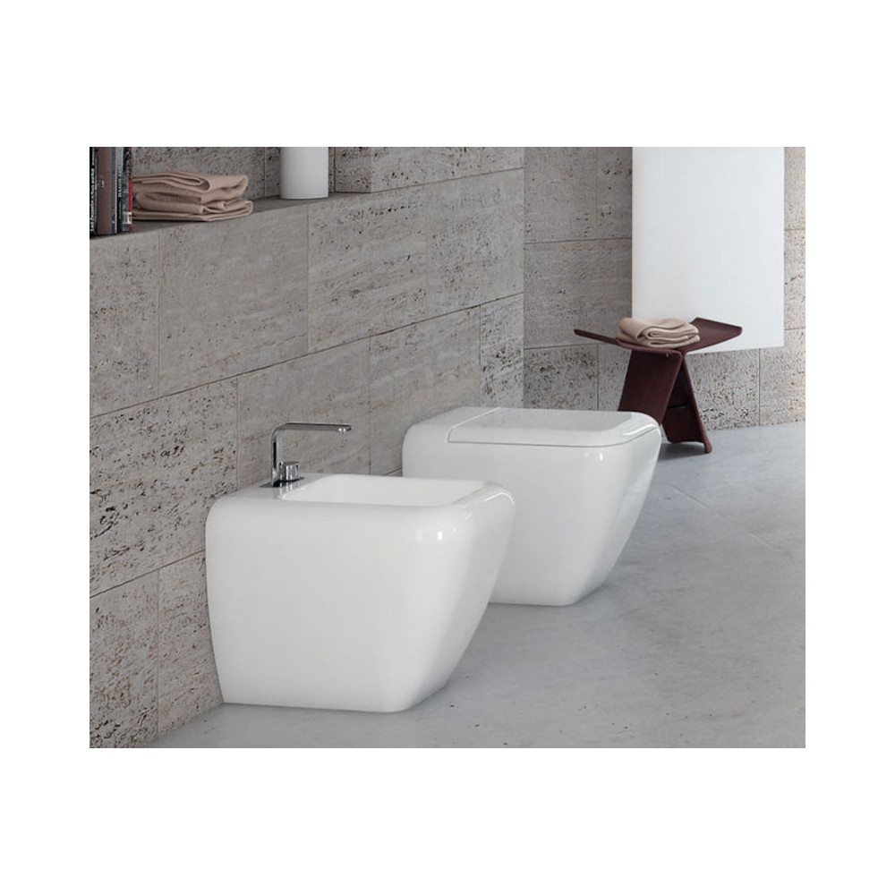 SANITARI COPPIA SHUI BIDET MONOFORO VASO CON SEDILE SCARICO BIDIREZIONALE COLORE BIANCO INSTALLAZIONE A TERRA