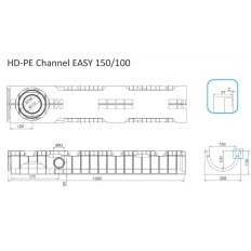 CANALETTA EASY 150 IN POLIETILENE PE-HD CLASSE C250 EN1433 LUNGHEZZA MT 1 LARGHEZZA ESTERNA MM 208 INTERNA MM 150