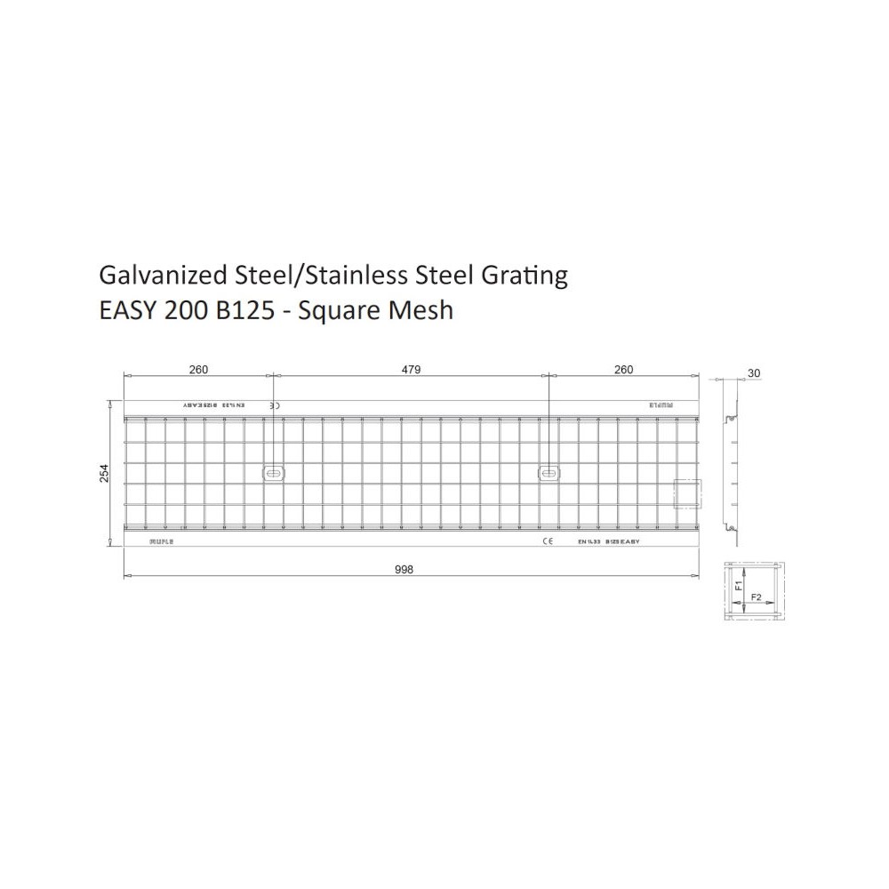 GRIGLIA EASY PER CANALETTE QUADRA MT 1 ACCIAIO ZINCATO CLASSE B125-EN1433
