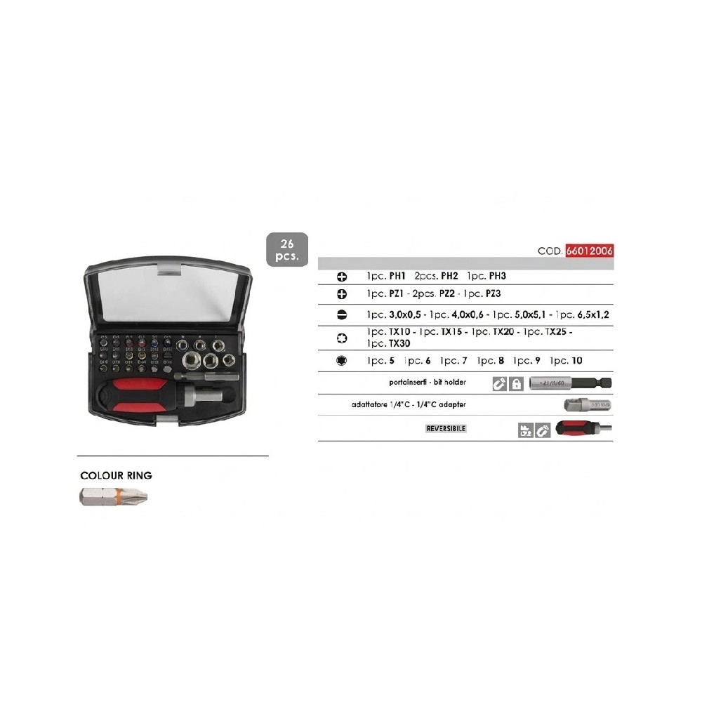 INSERTI ASSORTIMENTO ASTUCCIO 1/4” COLOUR GIRAVITE A CRICCHETTO PCS 26 LTI