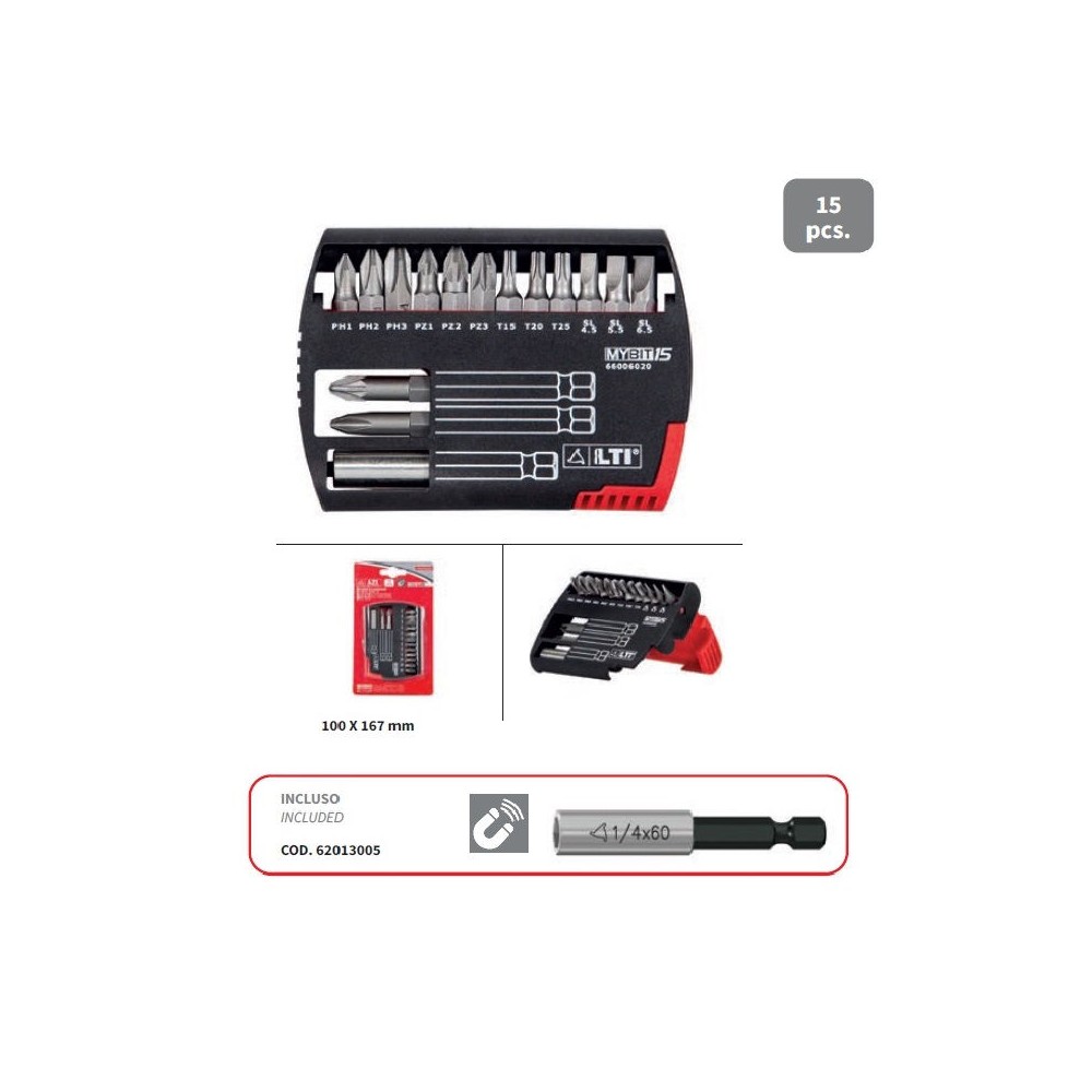 INSERTI MYBIT 15 ESSENTIAL MIX PH/PZ/TG/TORX PEZZI 14 + PORTA INSERTO LTI