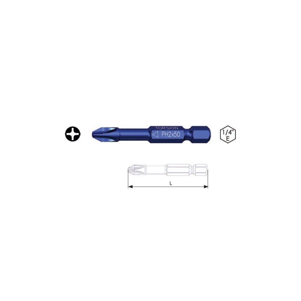 INSERTI 1/4 X PHILLIPIS IMPRONTA FRESATA PH TORSION LUNGHEZZA 50 MM CONFEZIONE 5 PEZZI KRINO