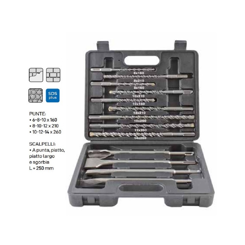 ASSORTIMENTO PUNTE 4 TAGLIENTI K8 E SCALPELLI SDS PLUS 13 PEZZI KRINO