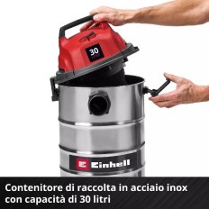 ASPIRASOLIDI E LIQUIDI BIDONE INOX TC-VC 3055 S LITRI 30 950W EINHELL