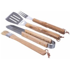 ACCESSORI BARBECUE ACCIAIO MANICO LEGNO PEZZI 4