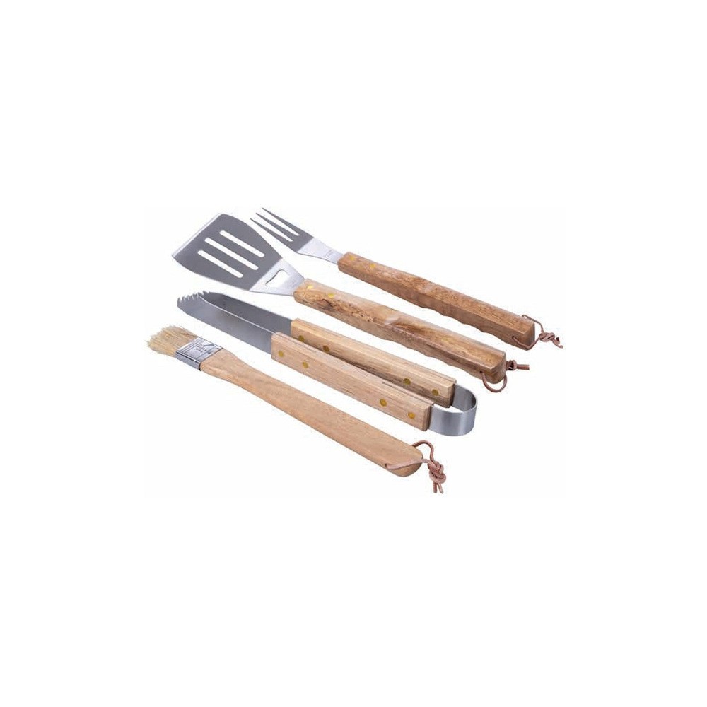 ACCESSORI BARBECUE ACCIAIO MANICO LEGNO PEZZI 4
