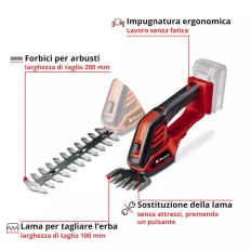 FORBICI CESOIE RASAERBA SIEPI CESPUGLI BATTERIA GE-CG 18/100 LI SOLO MACCHINA VOLT 18 X-CHANGE EINHELL