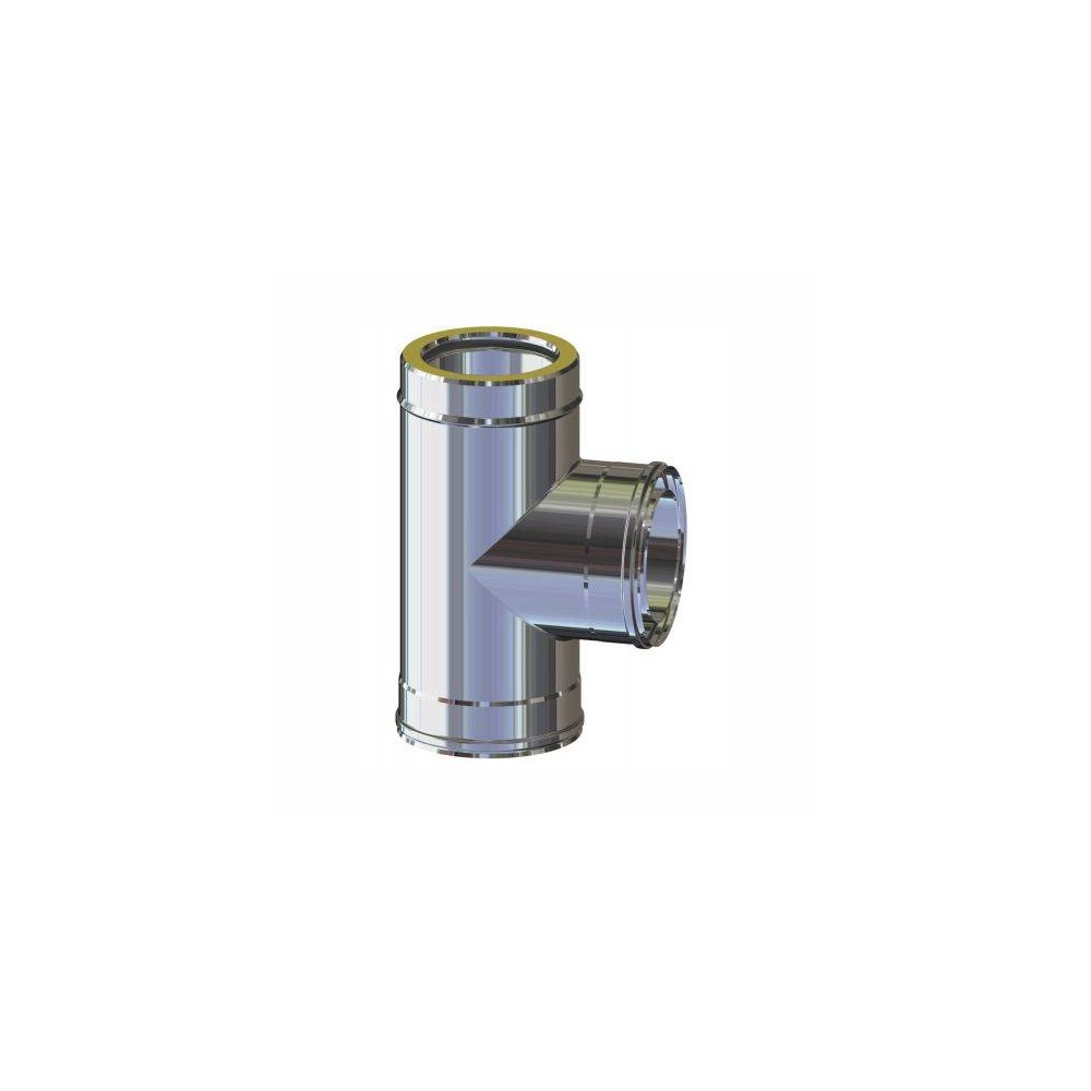 TEE 90° ACCIAIO INOX 5/10 DOPPIA PARETE AISI 304 SILVER FEMMINA FEMMINA MASCHIO Ø