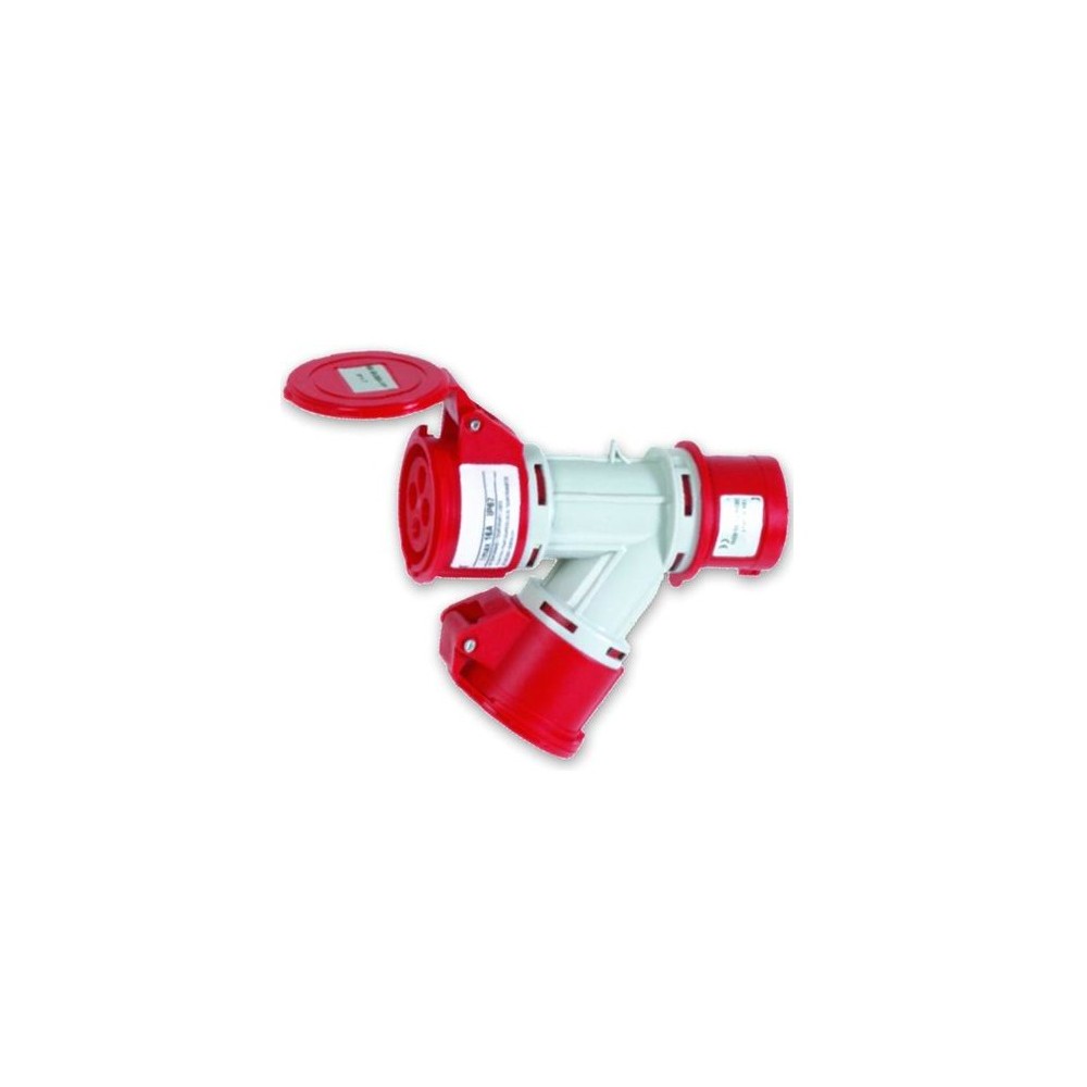PRESA VOLANTE ADATTATORE INDUSTRIALE 1 SPINA ROSSA 2 PRESE ROSSE 3P+T 16A