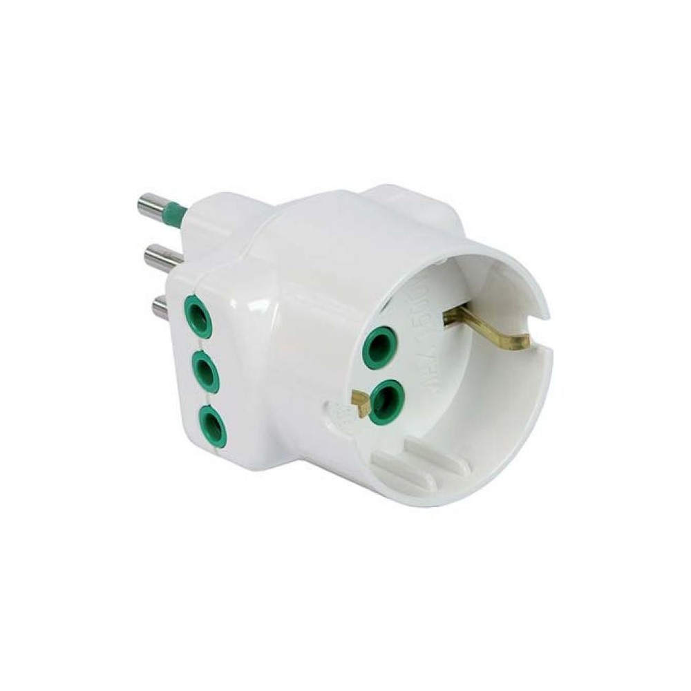 TRIPLA ADATTATORE SCHUKO 10 AMPERE + 2 PRESE 10 AMPERE + TERRAGARANTI FANTON