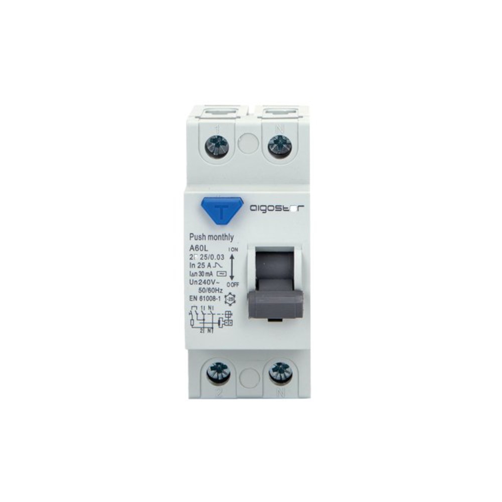 INTERRUTTORE DIFFERENZIALE PURO SALVAVITA 2P VOLT 230 A 25 KA 6,0 MA 30 BIPOLARE AIGOSTAR