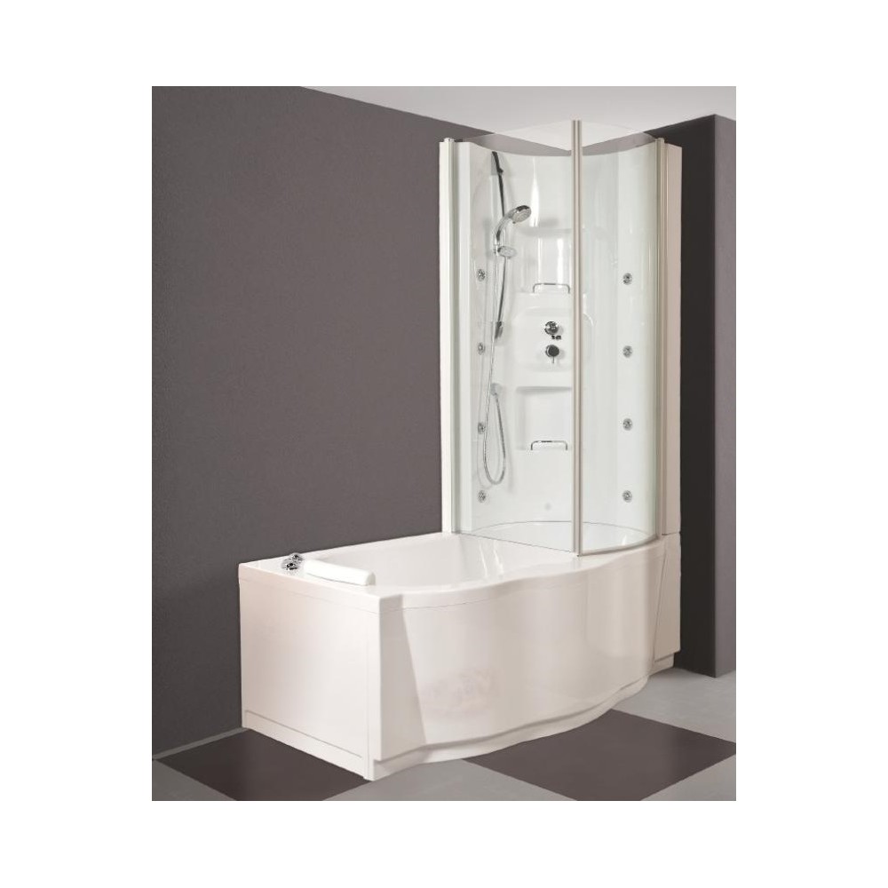 VASCA COMBINATA ISOLA DI BALI BIANCO CROMO PANNELLO FRONTALE E LATERALE CRISTALLO 6 MM