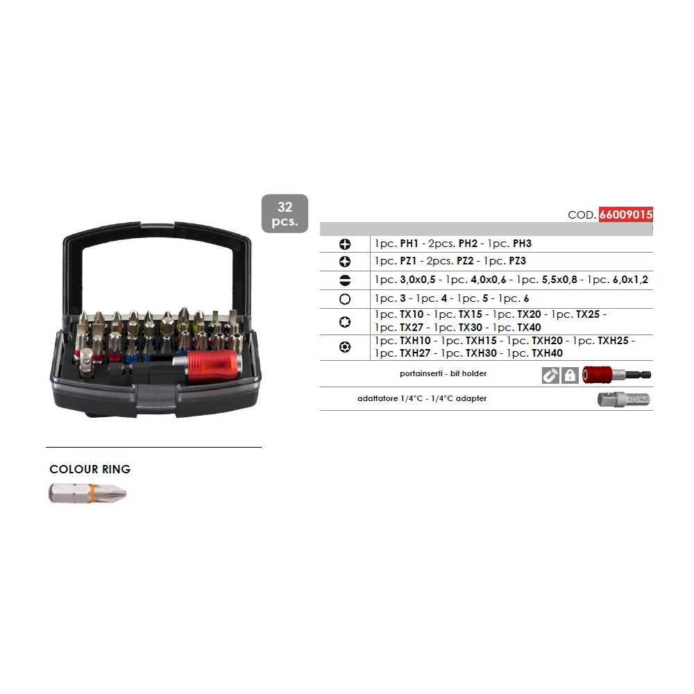 INSERTI ASSORTIMENTO ASTUCCIO 1/4” PORTAINSERTI SGANCIO RAPIDO PCS 32 LTI