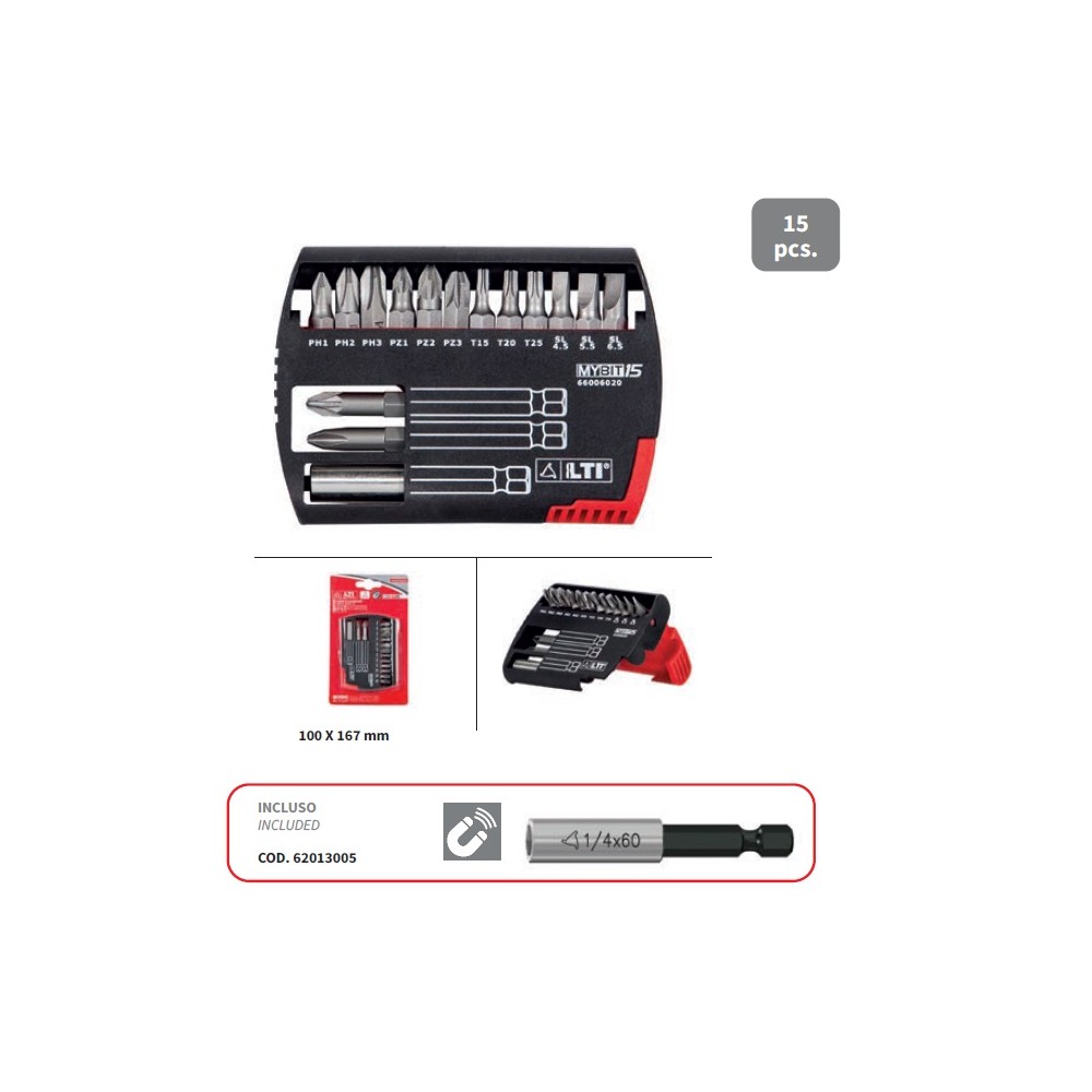 INSERTI MYBIT 15 ESSENTIAL MIX PH/PZ/TG/TORX PEZZI 14 + PORTA INSERTO LTI