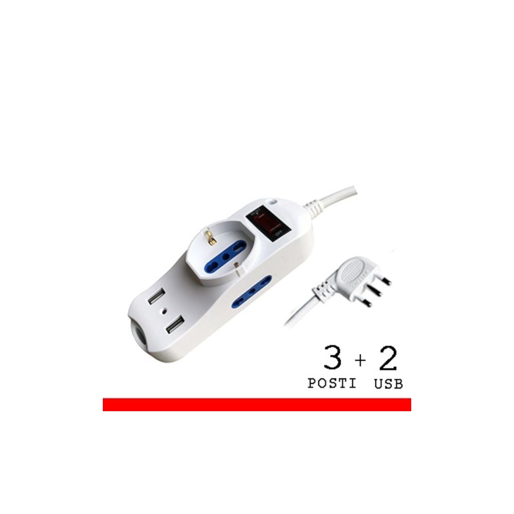 MULTIPRESA CON INTERRUTTORE CON CAVO 3 PRESE SCHUKO + 2 USB 16A