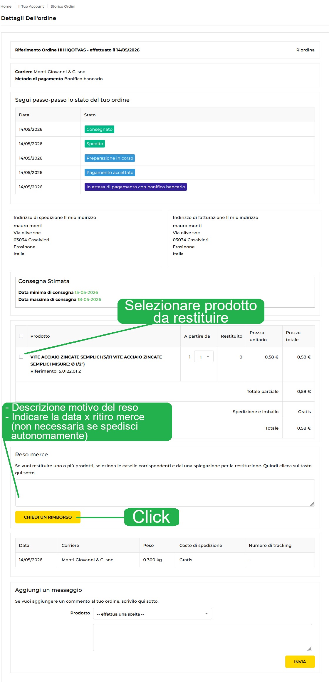 Richiesta di reso